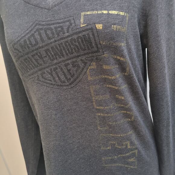 Harley-Davidson Size L Gray Long Sleeve V-Neck Duluth MN Logo Graphic Tee - Picture 2 of 10